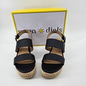 Seven Dials Leawood Platform Sandals 8 Black Espadrille Wedge Beaded Trim NIB